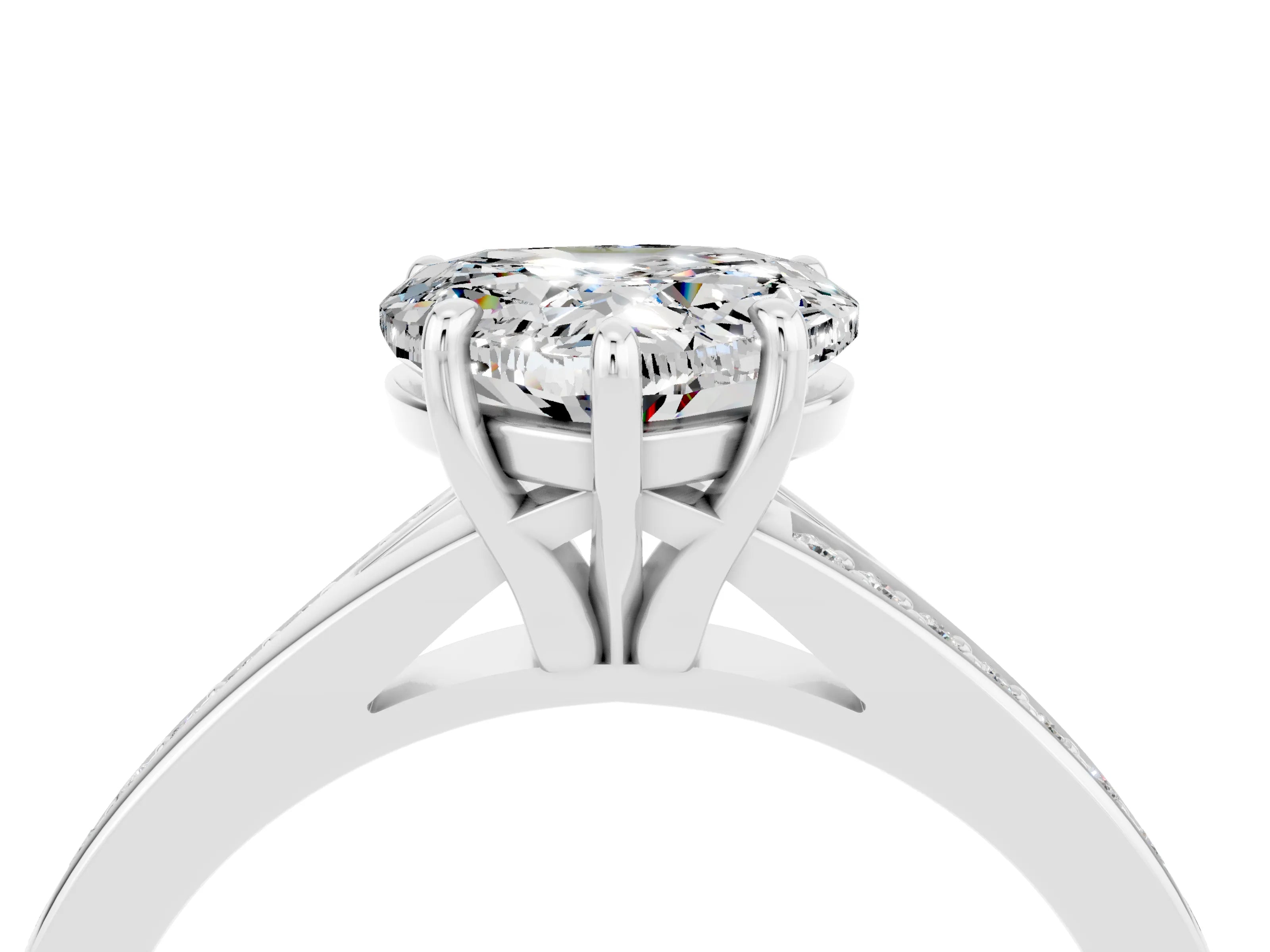 White gold Heart Cut Moissanite Solitaire Ring with Pavé Band and Prong Setting_4