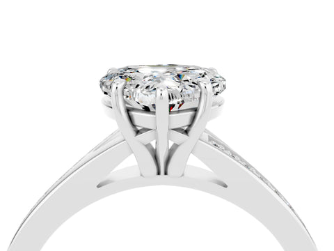 White gold Heart Cut Moissanite Solitaire Ring with Pavé Band and Prong Setting_4