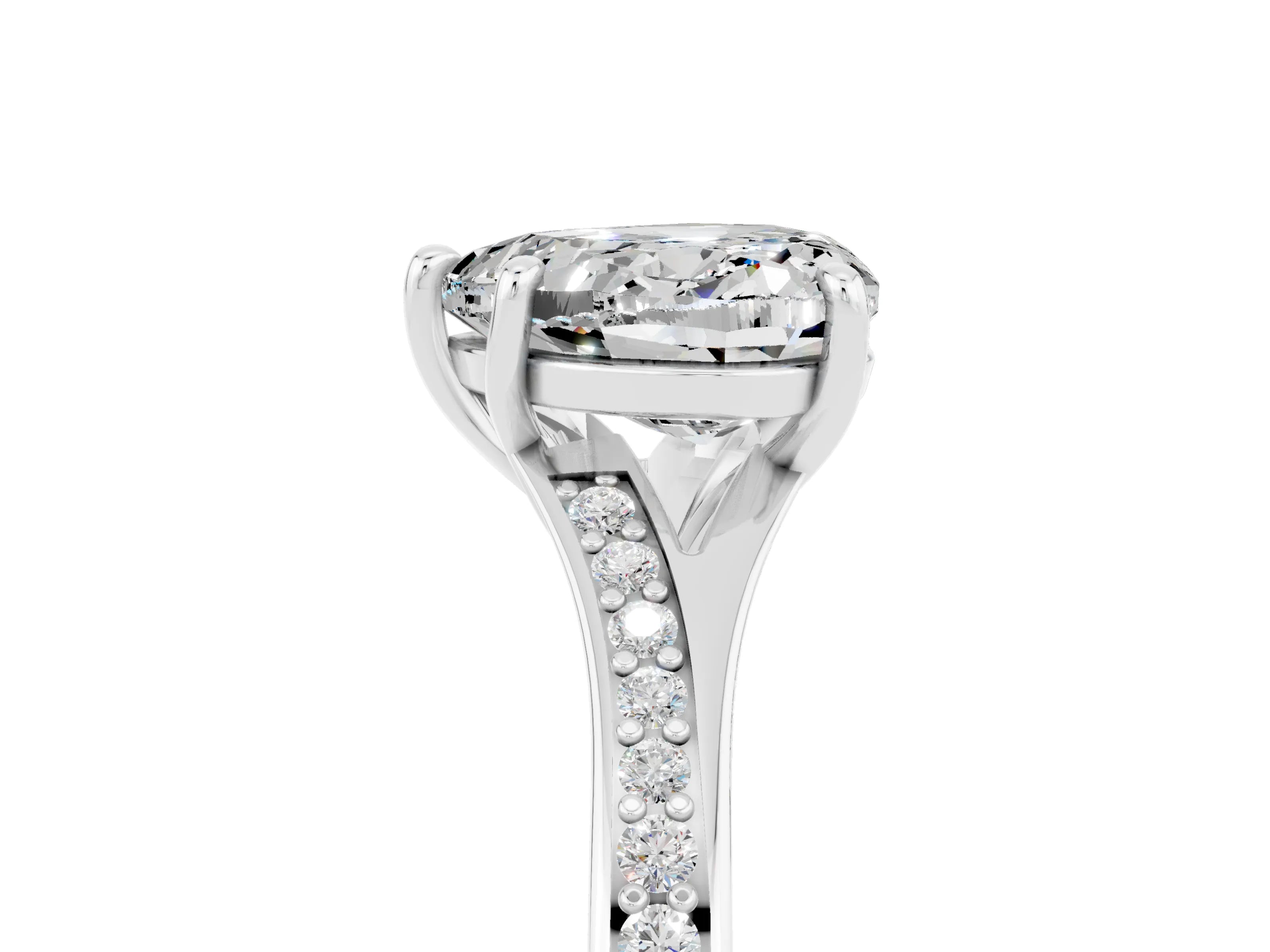 White gold Heart Cut Moissanite Solitaire Ring with Pavé Band and Prong Setting_5