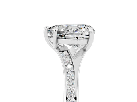 White gold Heart Cut Moissanite Solitaire Ring with Pavé Band and Prong Setting_5