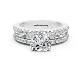 White gold Heart Cut Moissanite Solitaire Ring with Pavé and Channel Set Band