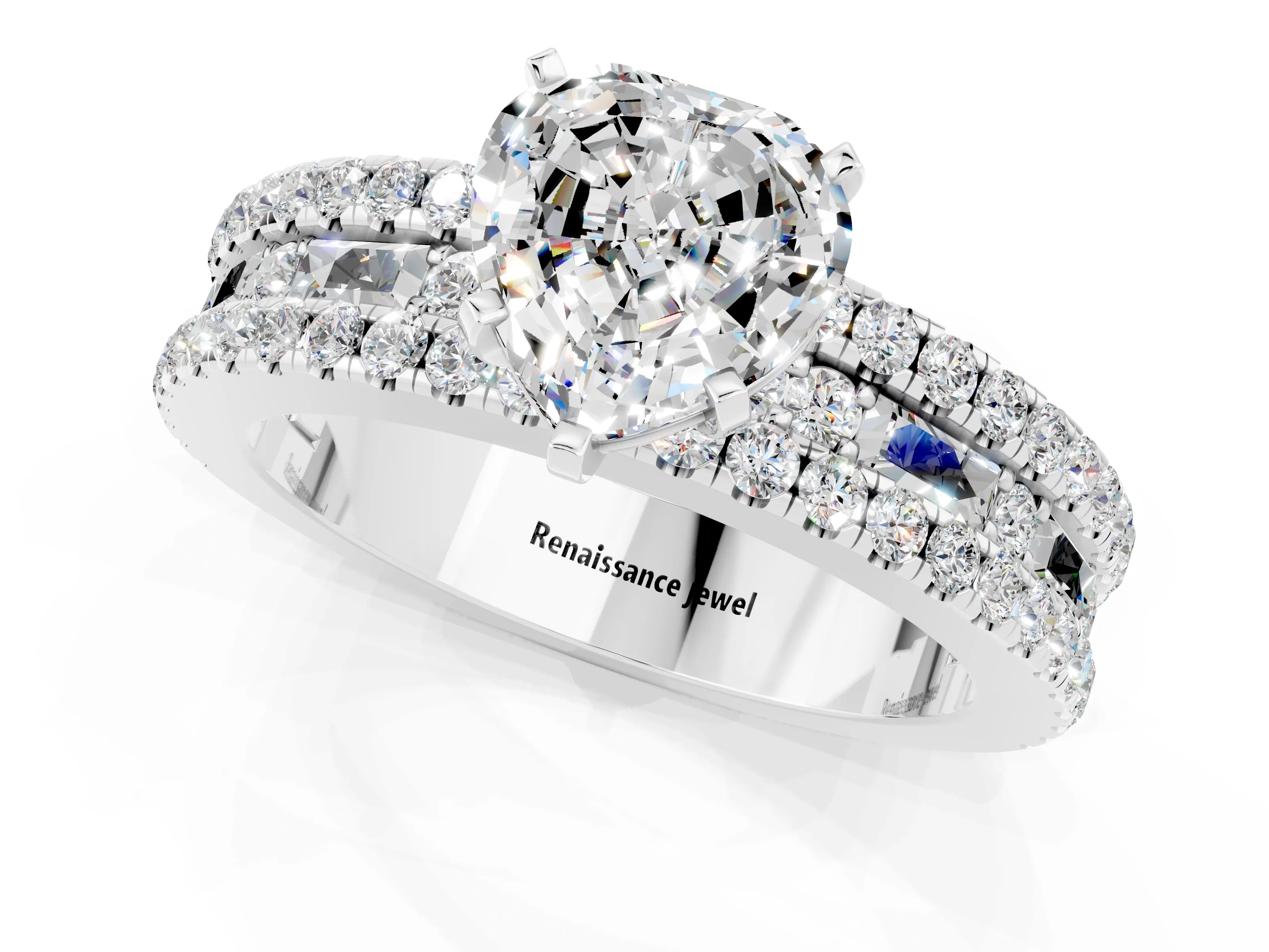 White gold Heart Cut Moissanite Solitaire Ring with Pavé and Channel Set Band_1