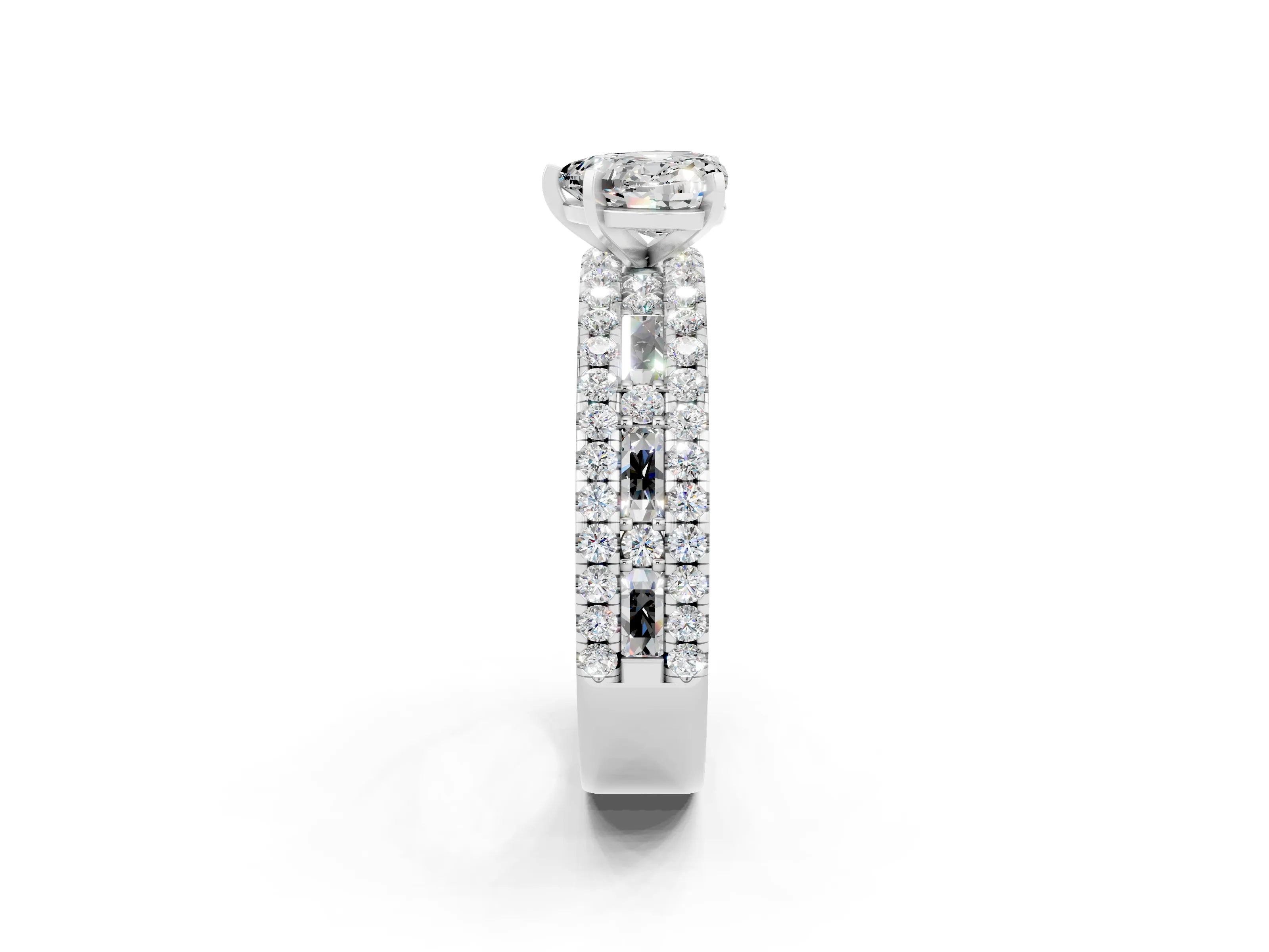 White gold Heart Cut Moissanite Solitaire Ring with Pavé and Channel Set Band_2