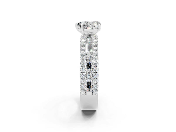 Platinum Heart Cut Moissanite Solitaire Ring with Pavé and Channel Set Band