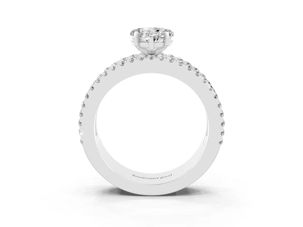 White gold Heart Cut Moissanite Solitaire Ring with Pavé and Channel Set Band