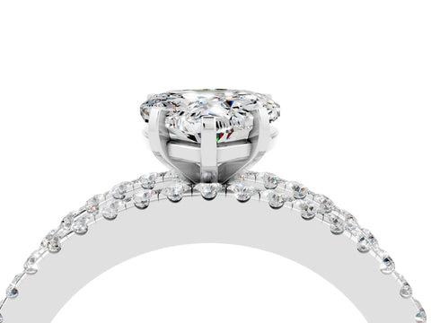 White gold Heart Cut Moissanite Solitaire Ring with Pavé and Channel Set Band_4