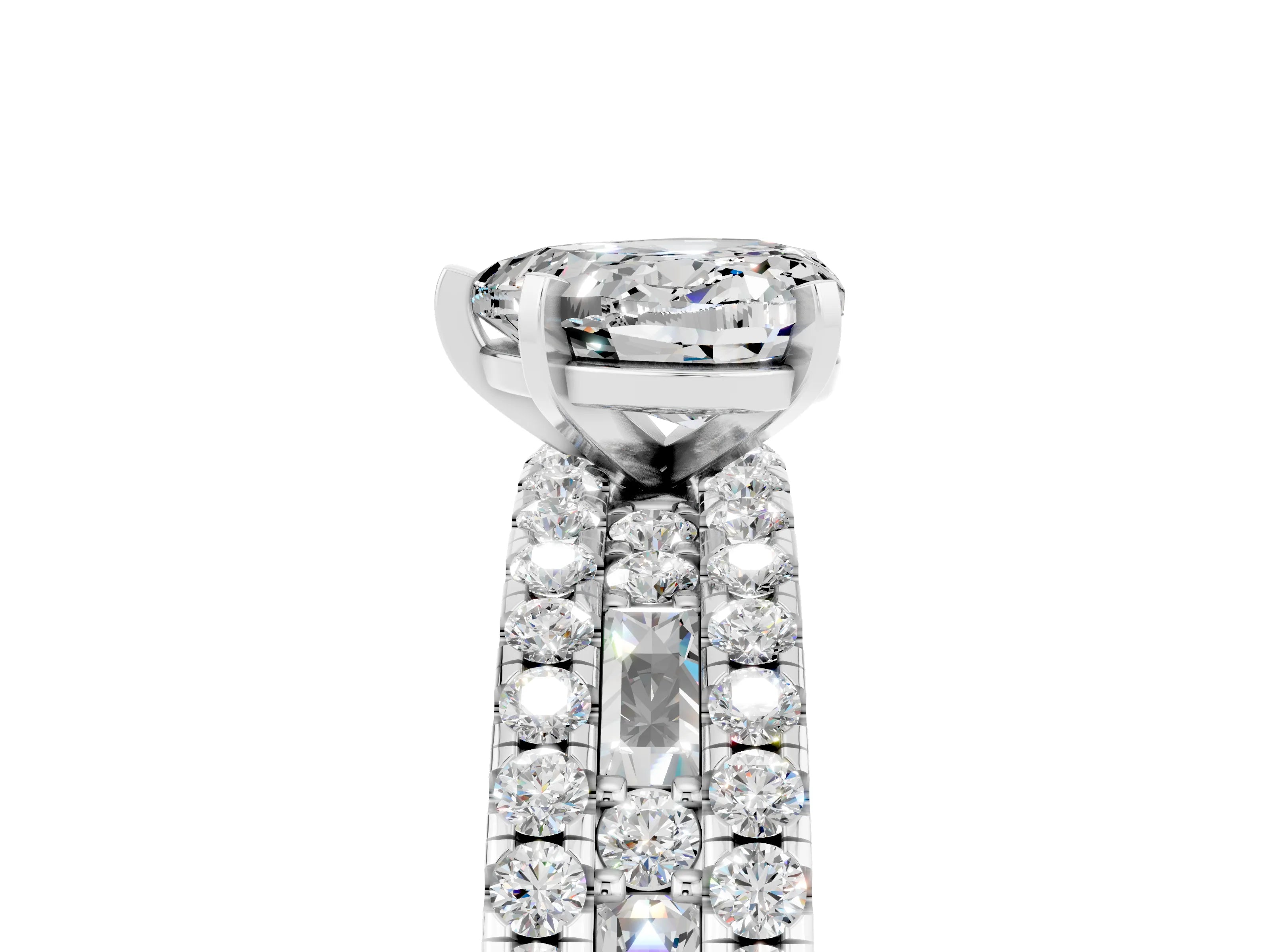 White gold Heart Cut Moissanite Solitaire Ring with Pavé and Channel Set Band_5
