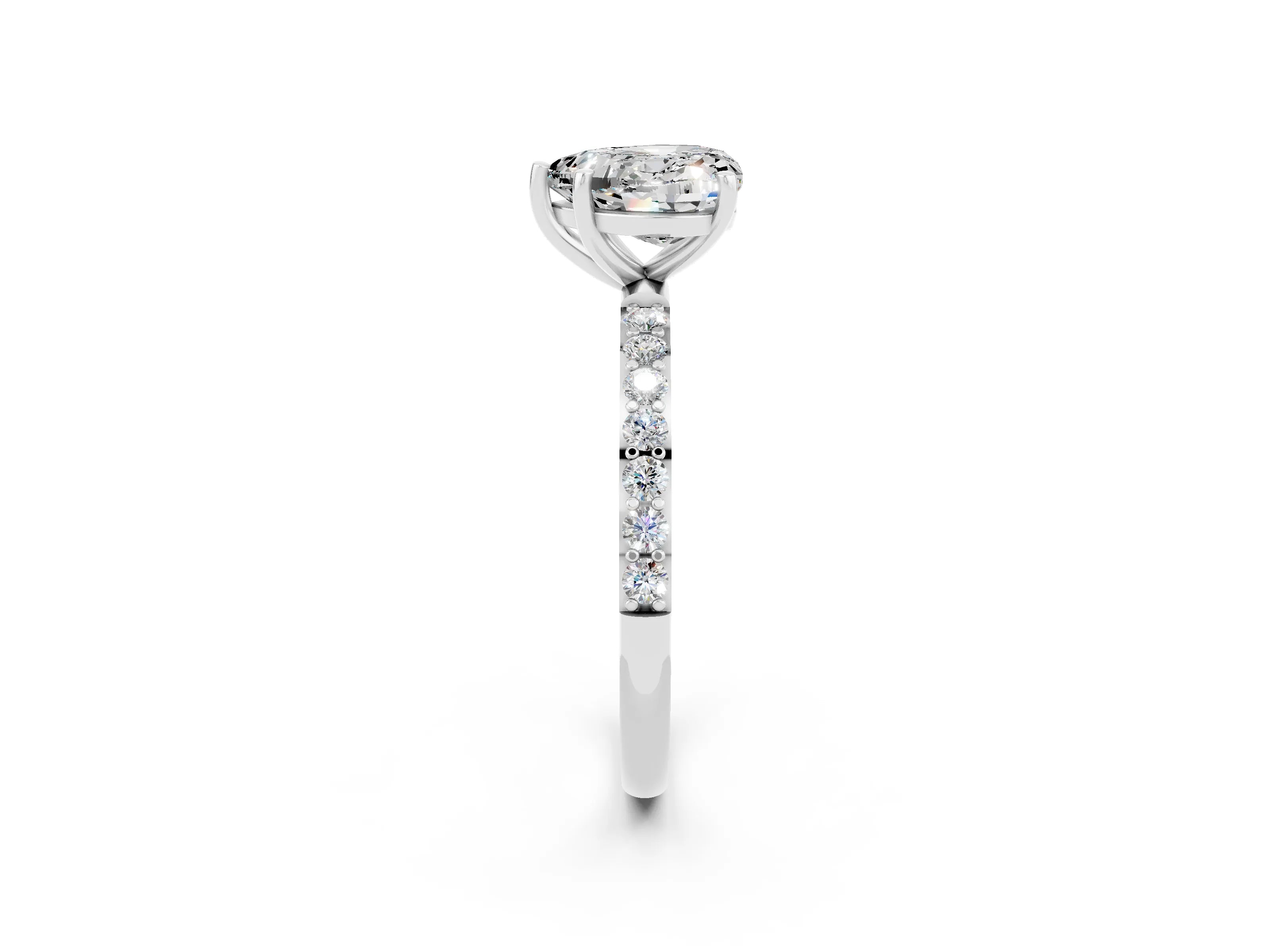 White gold Heart Cut Moissanite Solitaire Ring with Pave Band and Four Prong Setting_26