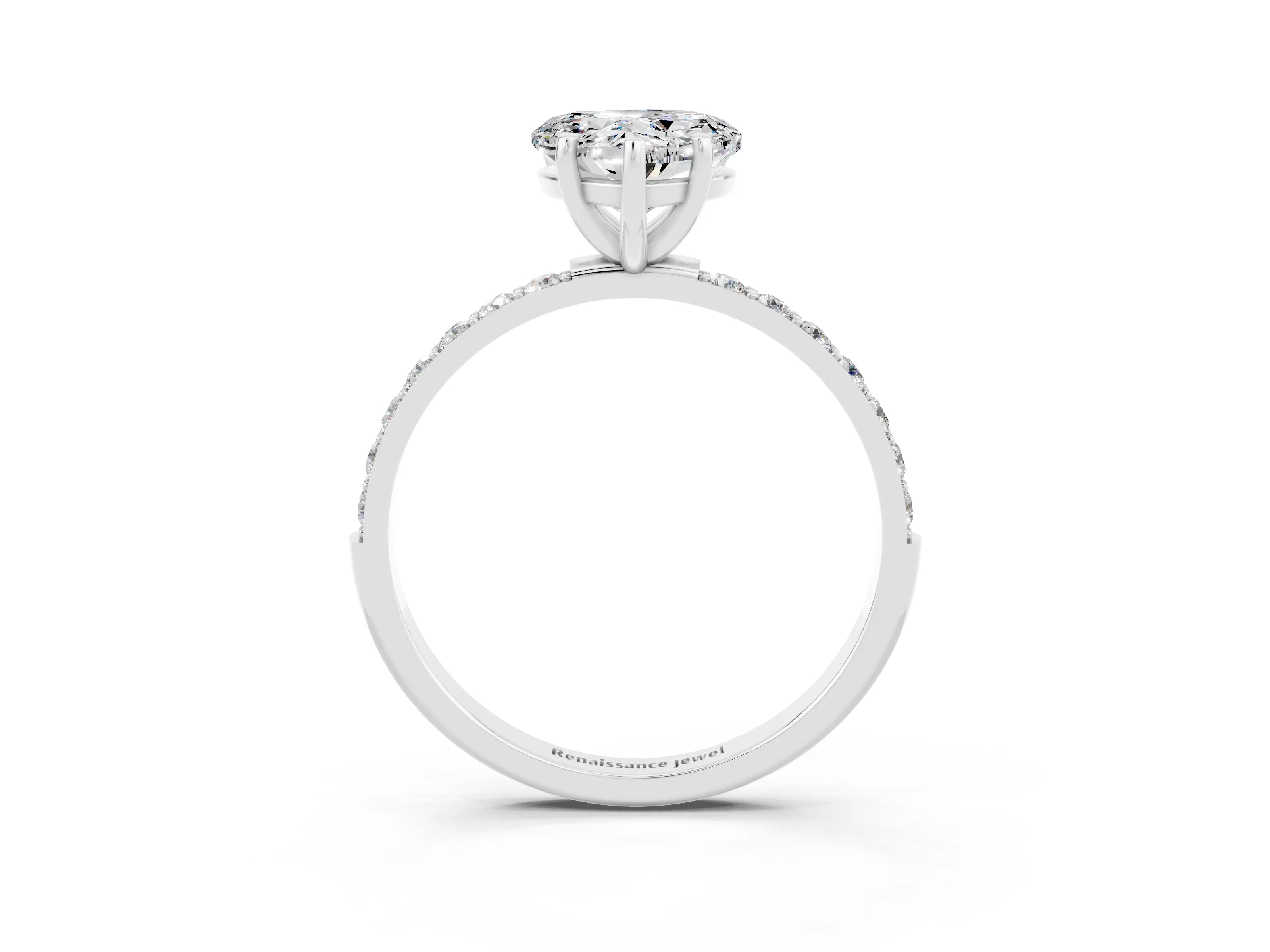 White gold Heart Cut Moissanite Solitaire Ring with Pave Band and Four Prong Setting_27