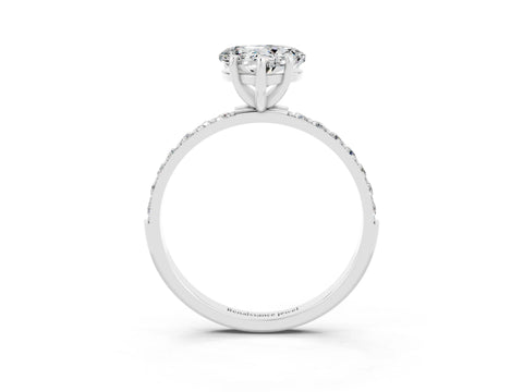 White gold Heart Cut Moissanite Solitaire Ring with Pave Band and Four Prong Setting_27