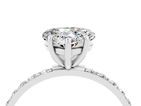 White gold Heart Cut Moissanite Solitaire Ring with Pave Band and Four Prong Setting_28