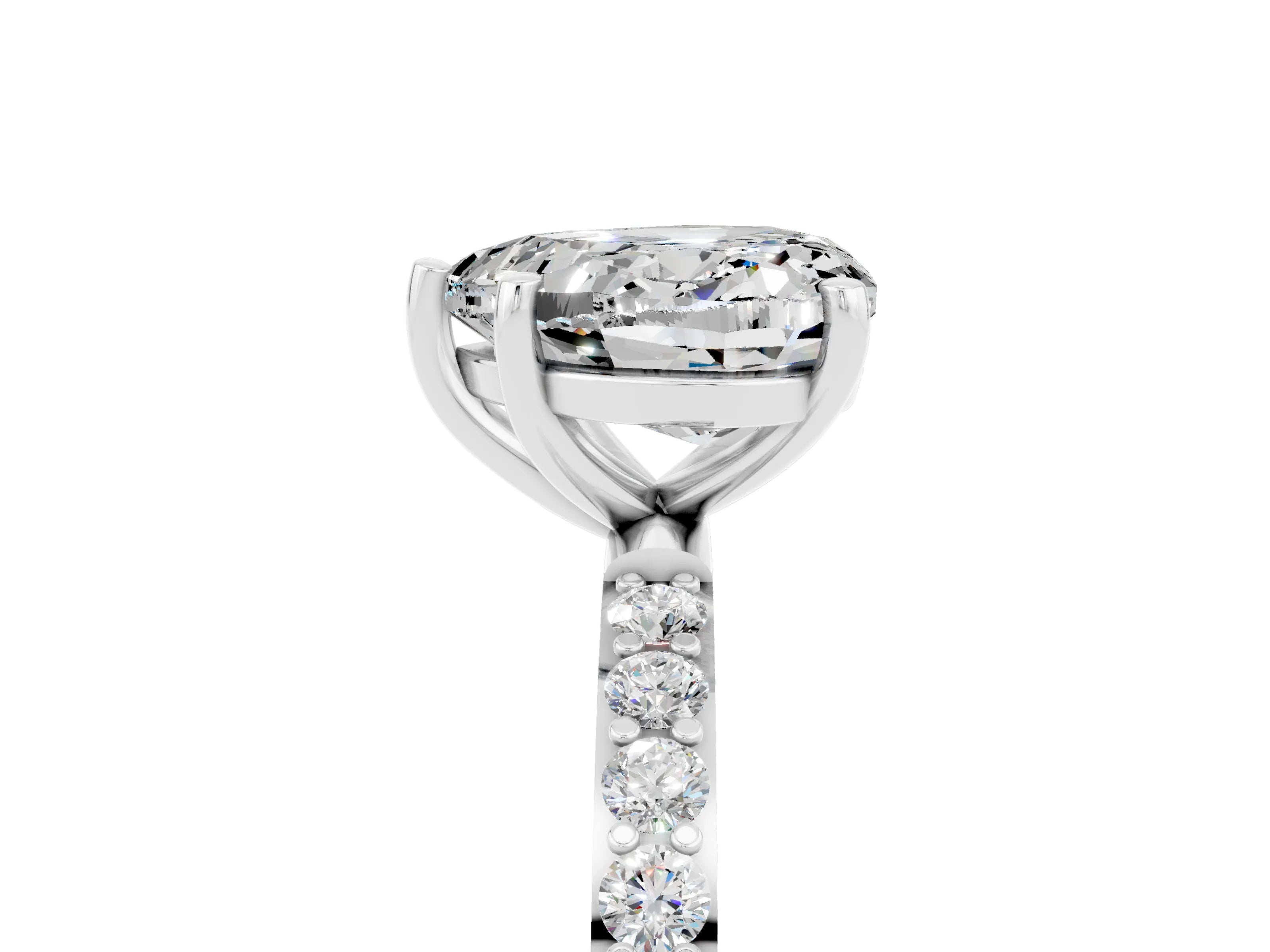 White gold Heart Cut Moissanite Solitaire Ring with Pave Band and Four Prong Setting_29