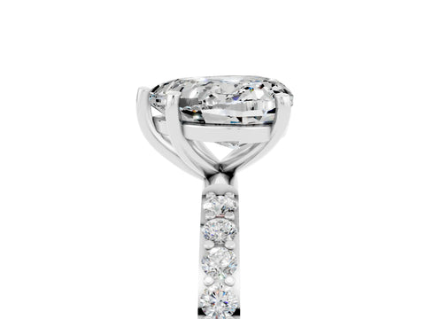 White gold Heart Cut Moissanite Solitaire Ring with Pave Band and Four Prong Setting_29