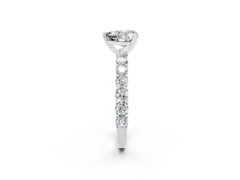White gold Heart Cut Moissanite Solitaire Ring with Shared Prong Pavé Band and Four-Prong Setting_14