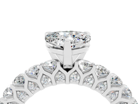 White gold Heart Cut Moissanite Solitaire Ring with Shared Prong Pavé Band and Four-Prong Setting_16
