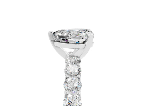 White gold Heart Cut Moissanite Solitaire Ring with Shared Prong Pavé Band and Four-Prong Setting_17