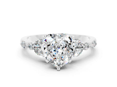 White gold Heart Cut Moissanite Solitaire Ring with Side Stones and Four-Prong Setting_12