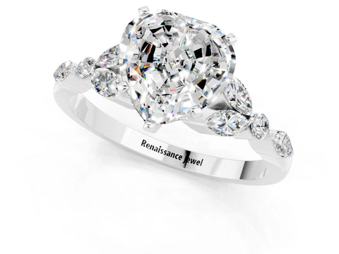 White gold Heart Cut Moissanite Solitaire Ring with Side Stones and Four-Prong Setting_13