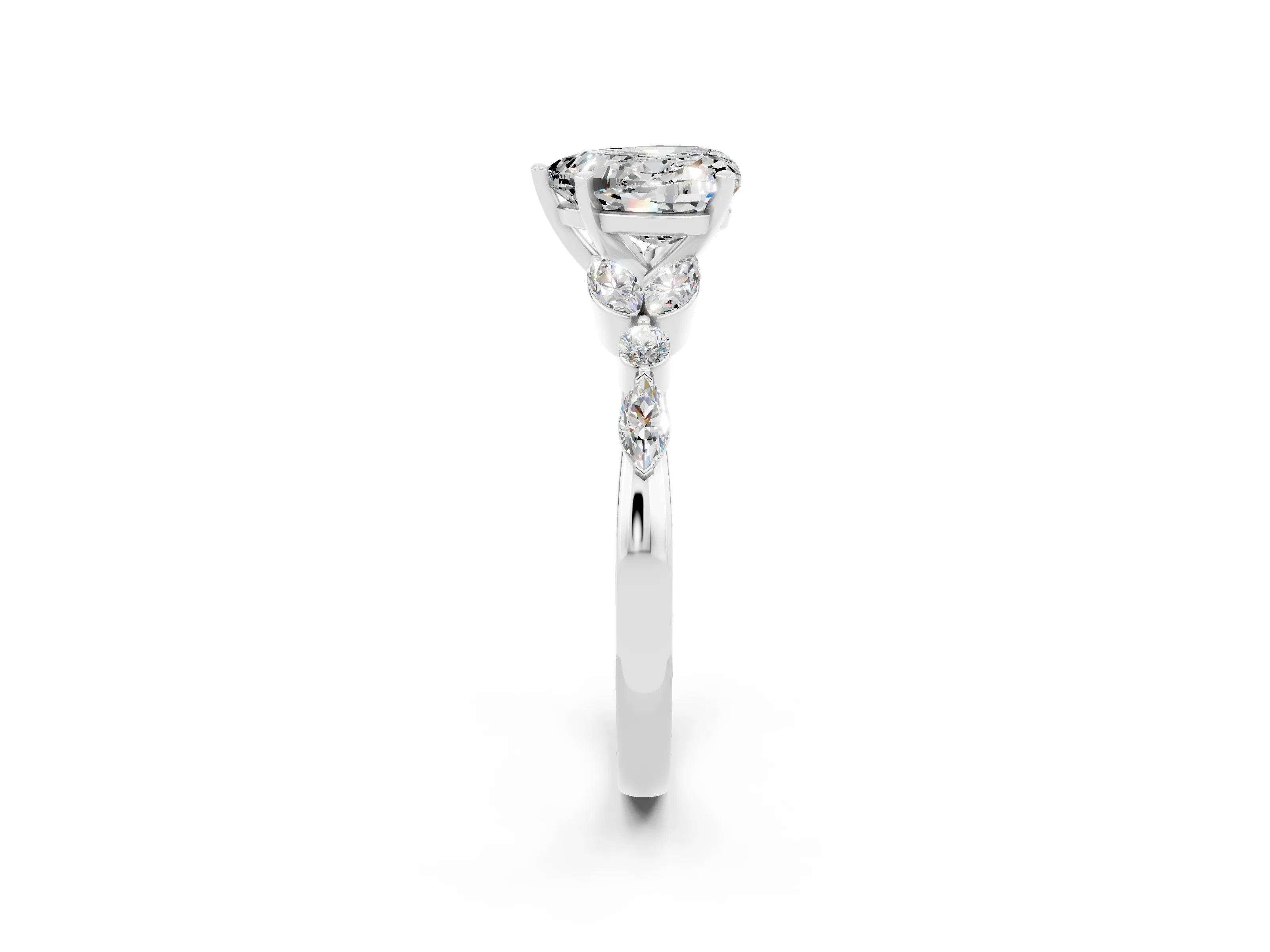 White gold Heart Cut Moissanite Solitaire Ring with Side Stones and Four-Prong Setting_14
