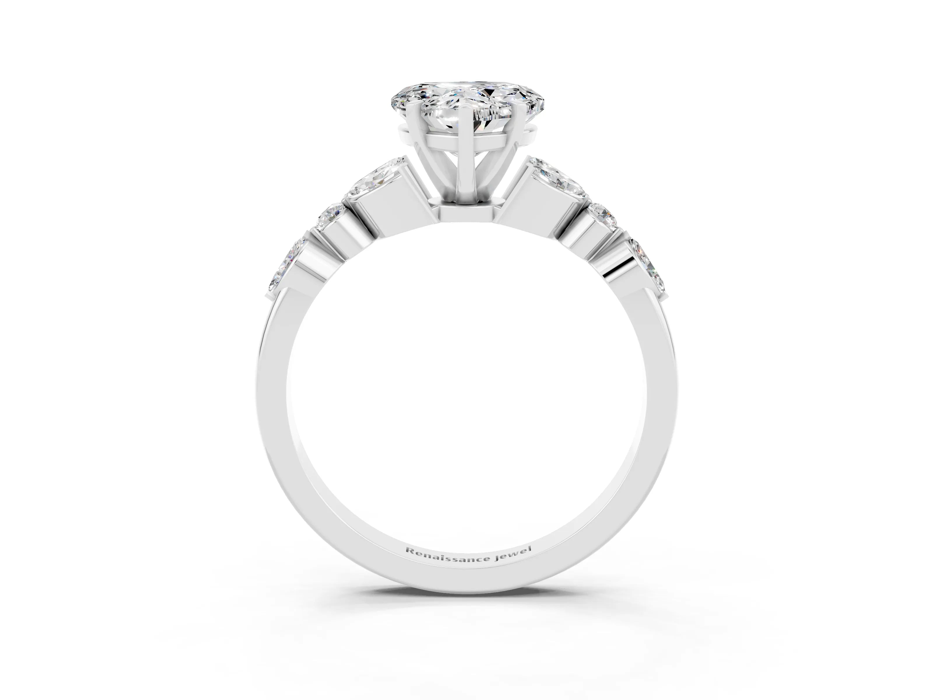 White gold Heart Cut Moissanite Solitaire Ring with Side Stones and Four-Prong Setting_15