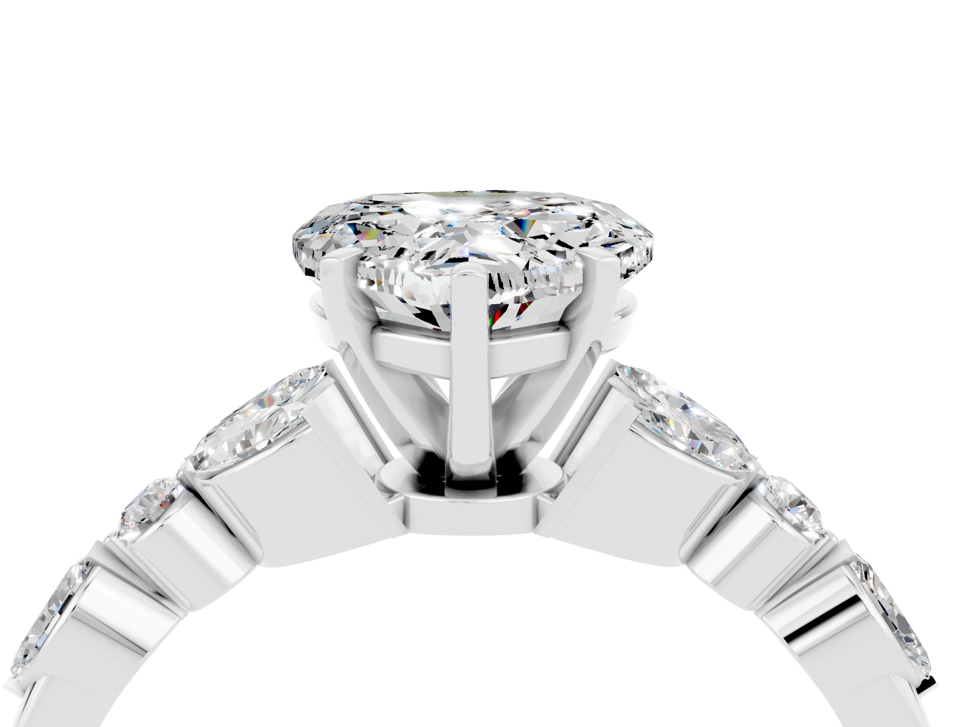 White gold Heart Cut Moissanite Solitaire Ring with Side Stones and Four-Prong Setting_16