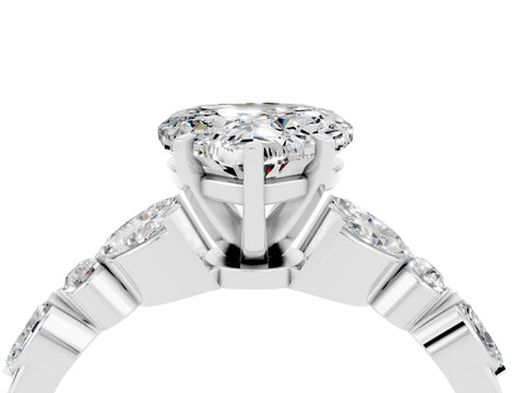 White gold Heart Cut Moissanite Solitaire Ring with Side Stones and Four-Prong Setting_16
