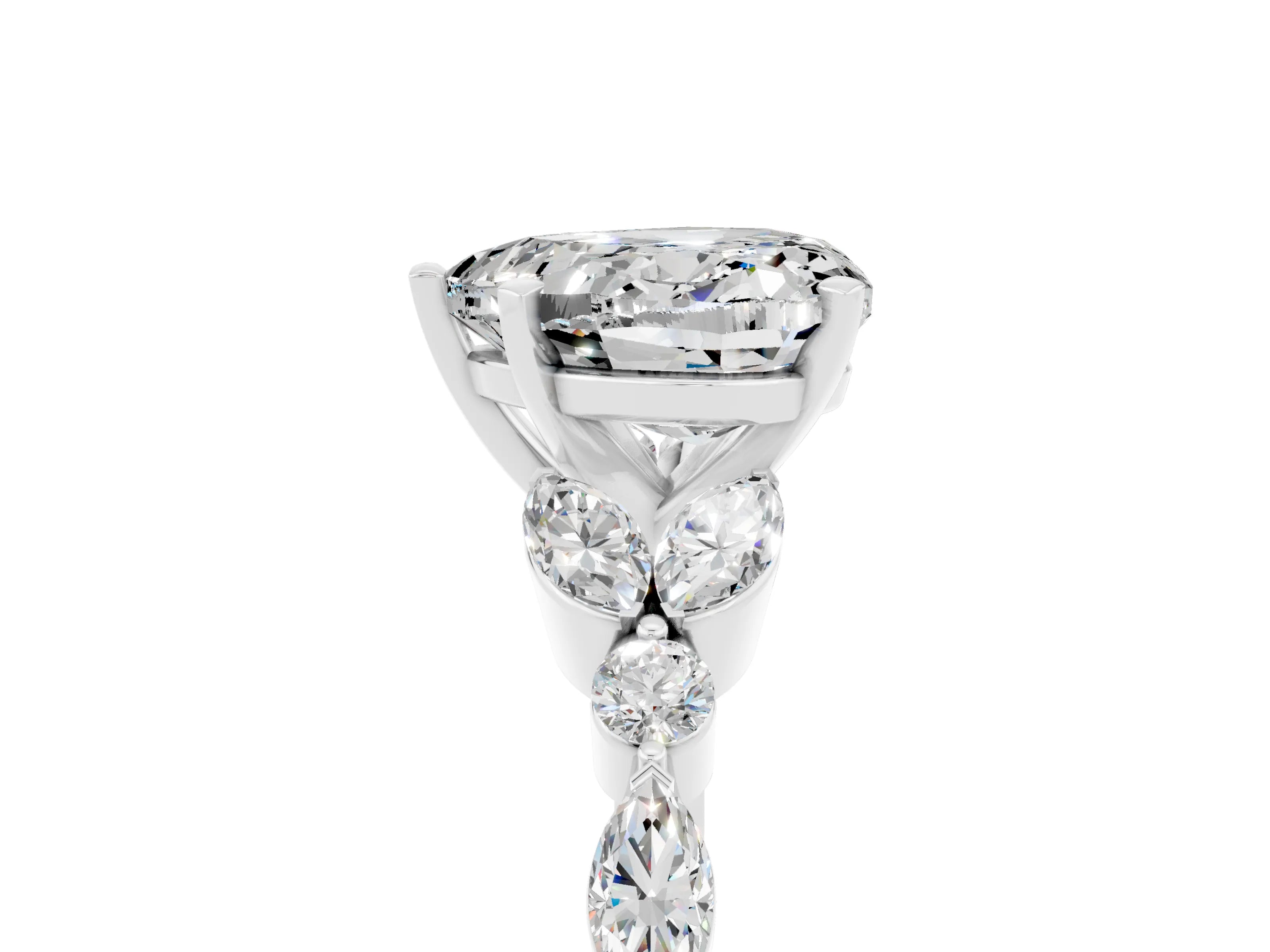 White gold Heart Cut Moissanite Solitaire Ring with Side Stones and Four-Prong Setting_17