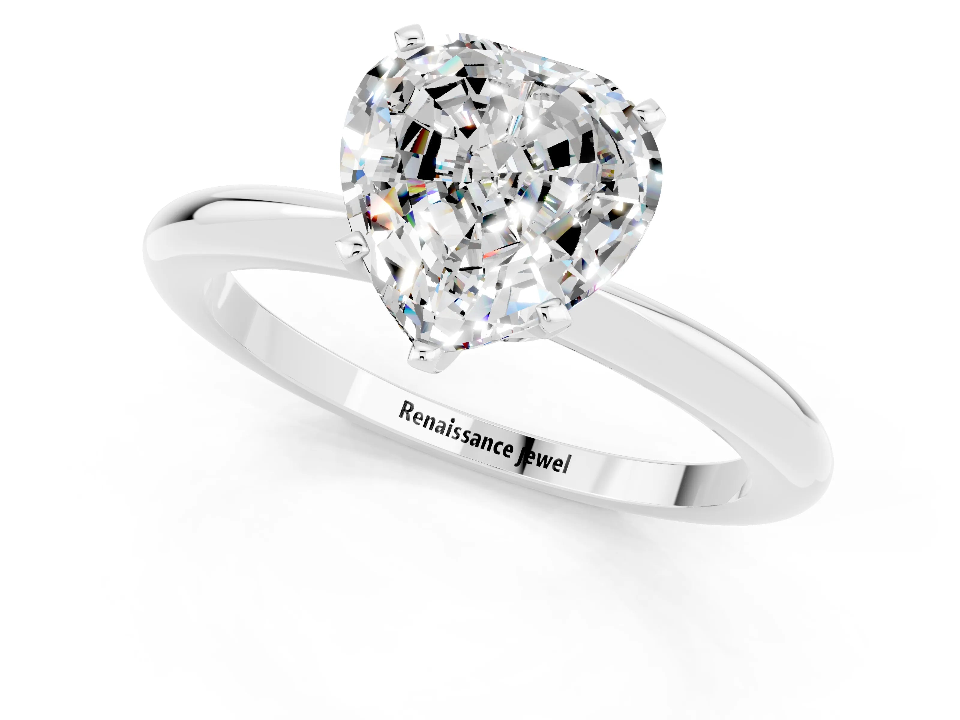 White gold Heart Cut Moissanite Solitaire Ring with Six-Prong Setting and Classic Band_1