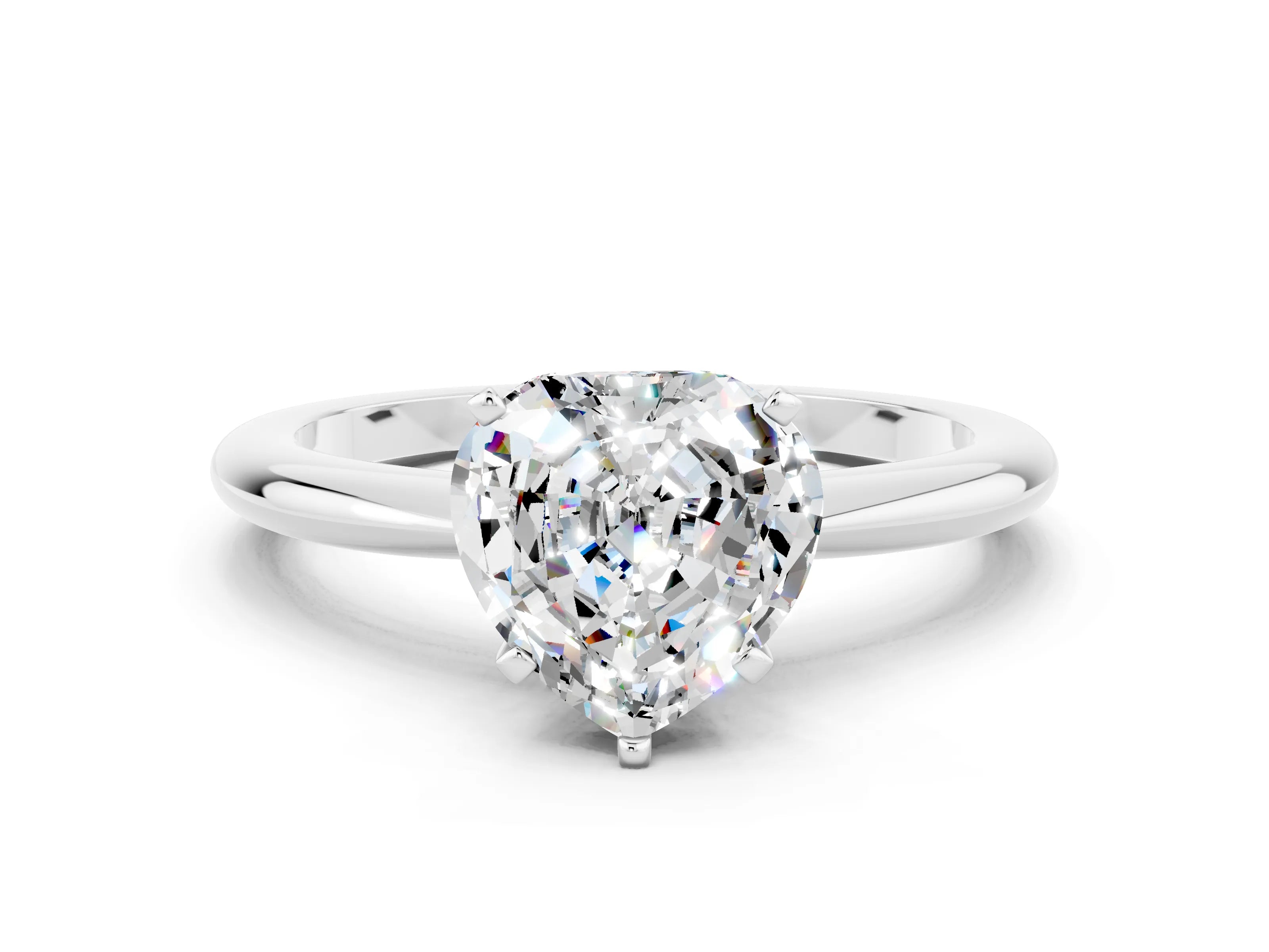 White gold Heart Cut Moissanite Solitaire Ring with Six-Prong Setting and Classic Band_12