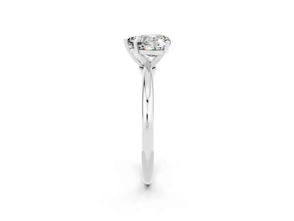 White gold Heart Cut Moissanite Solitaire Ring with Six-Prong Setting and Classic Band