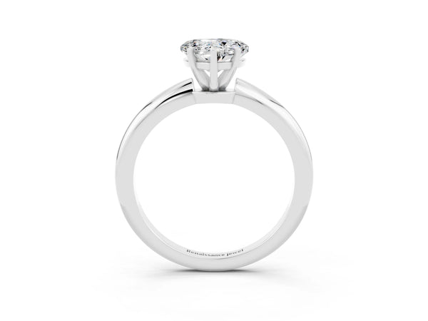 White gold Heart Cut Moissanite Solitaire Ring with Six-Prong Setting and Classic Band
