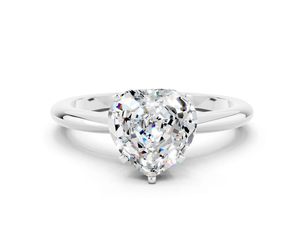 Silver Heart Cut Moissanite Solitaire Ring with Six-Prong Setting and Classic Band