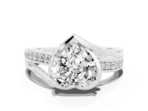 White gold Heart Cut Moissanite Solitaire Ring with Split Shank and Prong Setting