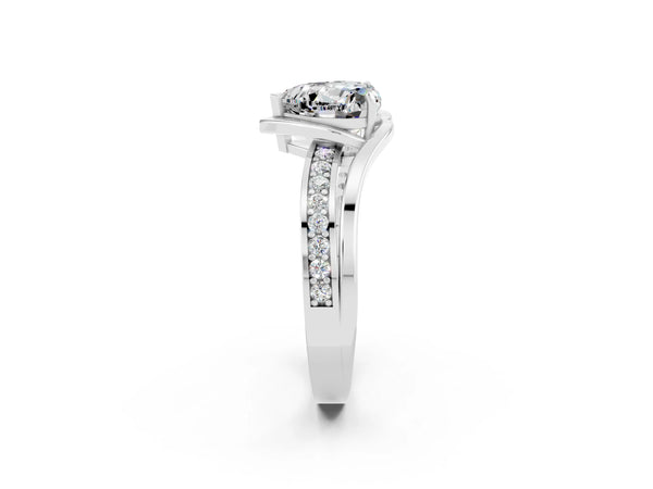 Platinum Heart Cut Moissanite Solitaire Ring with Split Shank and Prong Setting