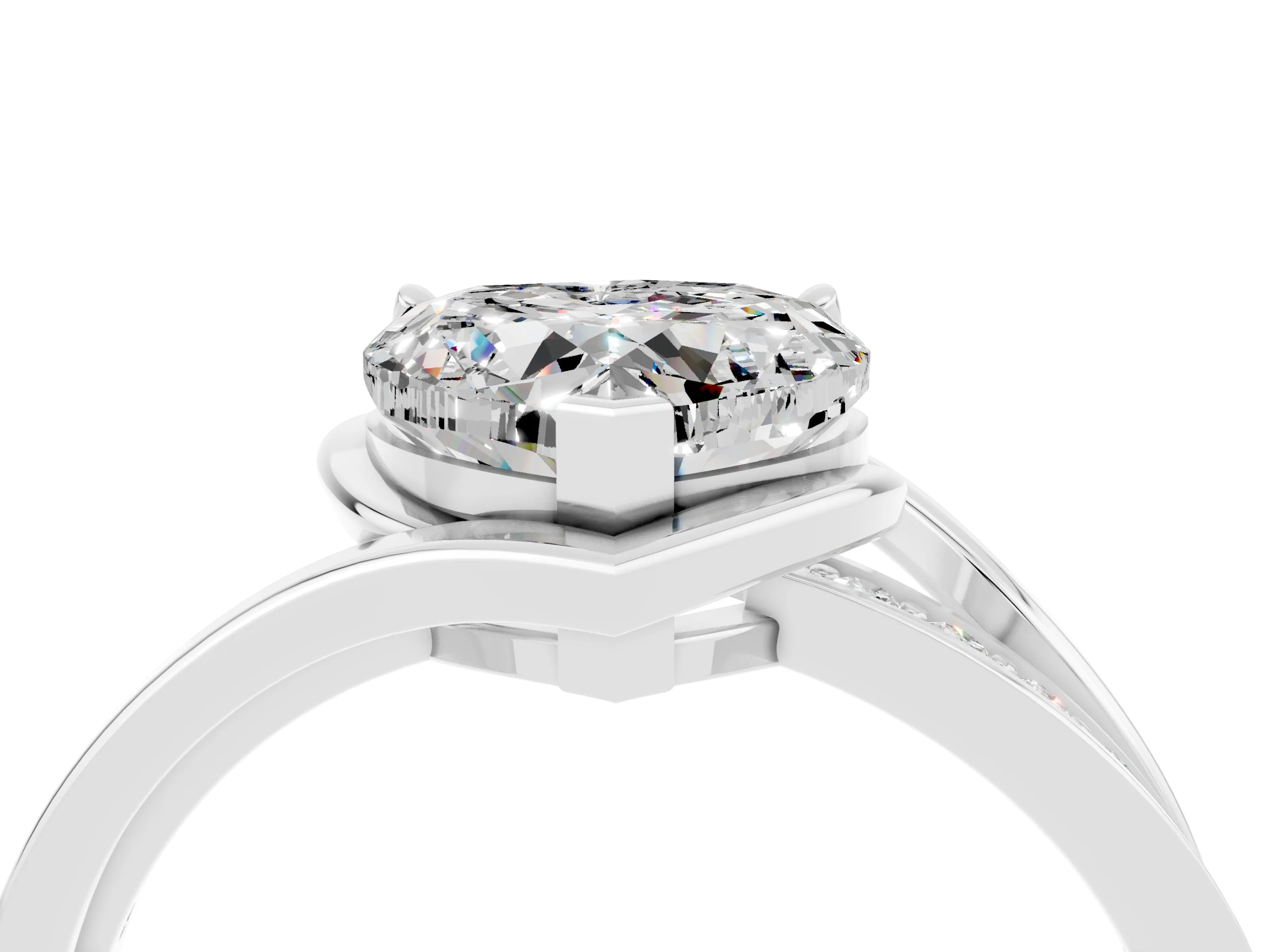 White gold Heart Cut Moissanite Solitaire Ring with Split Shank and Prong Setting_4