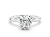 White gold Heart Cut Moissanite Solitaire Ring with Thin Band and Four-Prong Setting