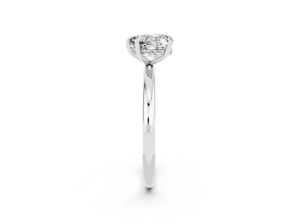 White gold Heart Cut Moissanite Solitaire Ring with Thin Band and Four-Prong Setting