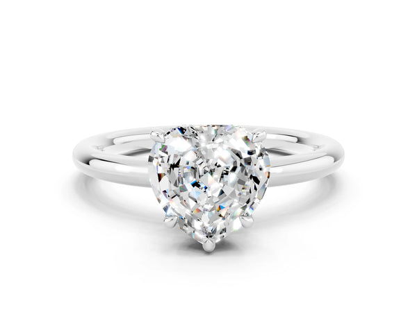 Silver Heart Cut Moissanite Solitaire Ring with Thin Band and Four-Prong Setting