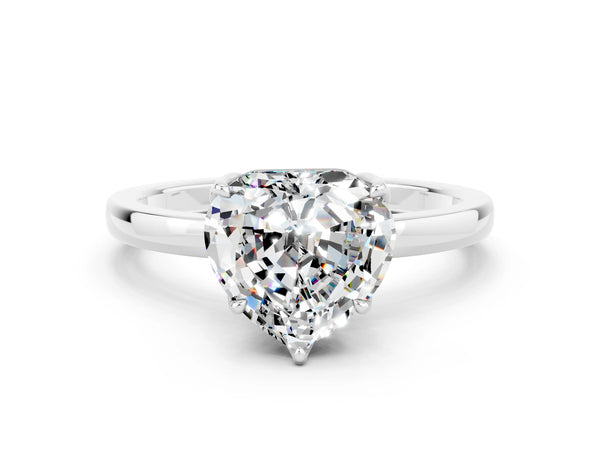 Silver Heart Cut Moissanite Solitaire Ring with Thin Band and Prong Setting