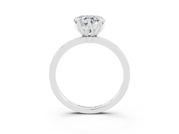 Platinum Heart Cut Moissanite Solitaire Ring with Thin Band and Prong Setting