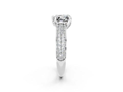 White gold Heart Cut Moissanite Solitaire Ring with Three-Row Pavé Band and Four-Prong Setting_14