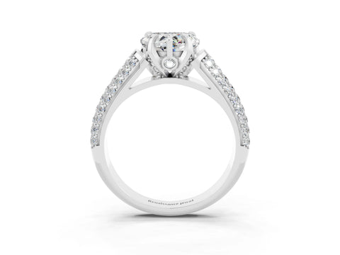 White gold Heart Cut Moissanite Solitaire Ring with Three-Row Pavé Band and Four-Prong Setting_15