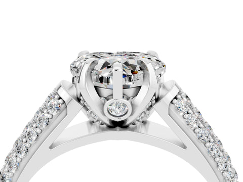 White gold Heart Cut Moissanite Solitaire Ring with Three-Row Pavé Band and Four-Prong Setting_16