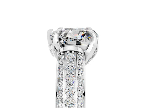 White gold Heart Cut Moissanite Solitaire Ring with Three-Row Pavé Band and Four-Prong Setting_17