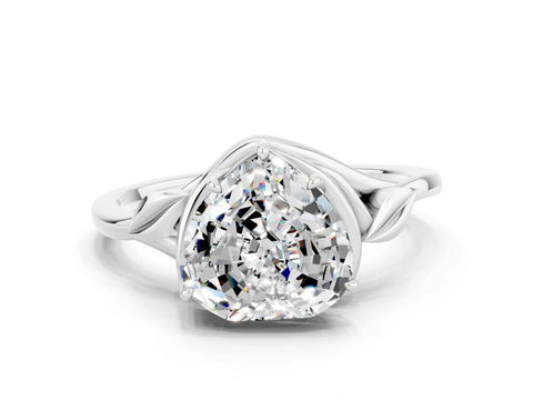 White gold Heart Cut Moissanite Solitaire Ring with Twist Band and Four-Prong Setting_12