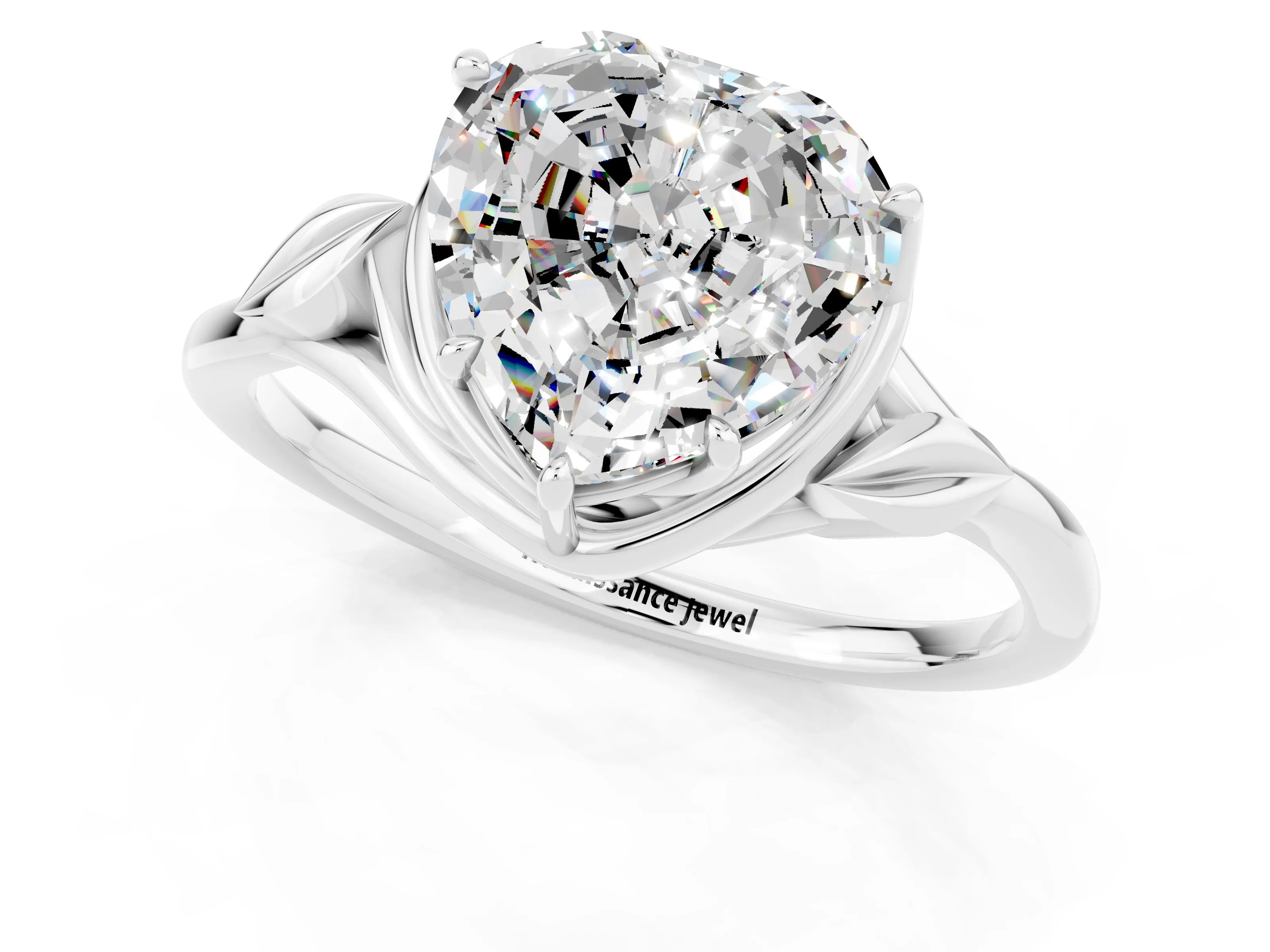 White gold Heart Cut Moissanite Solitaire Ring with Twist Band and Four-Prong Setting_13