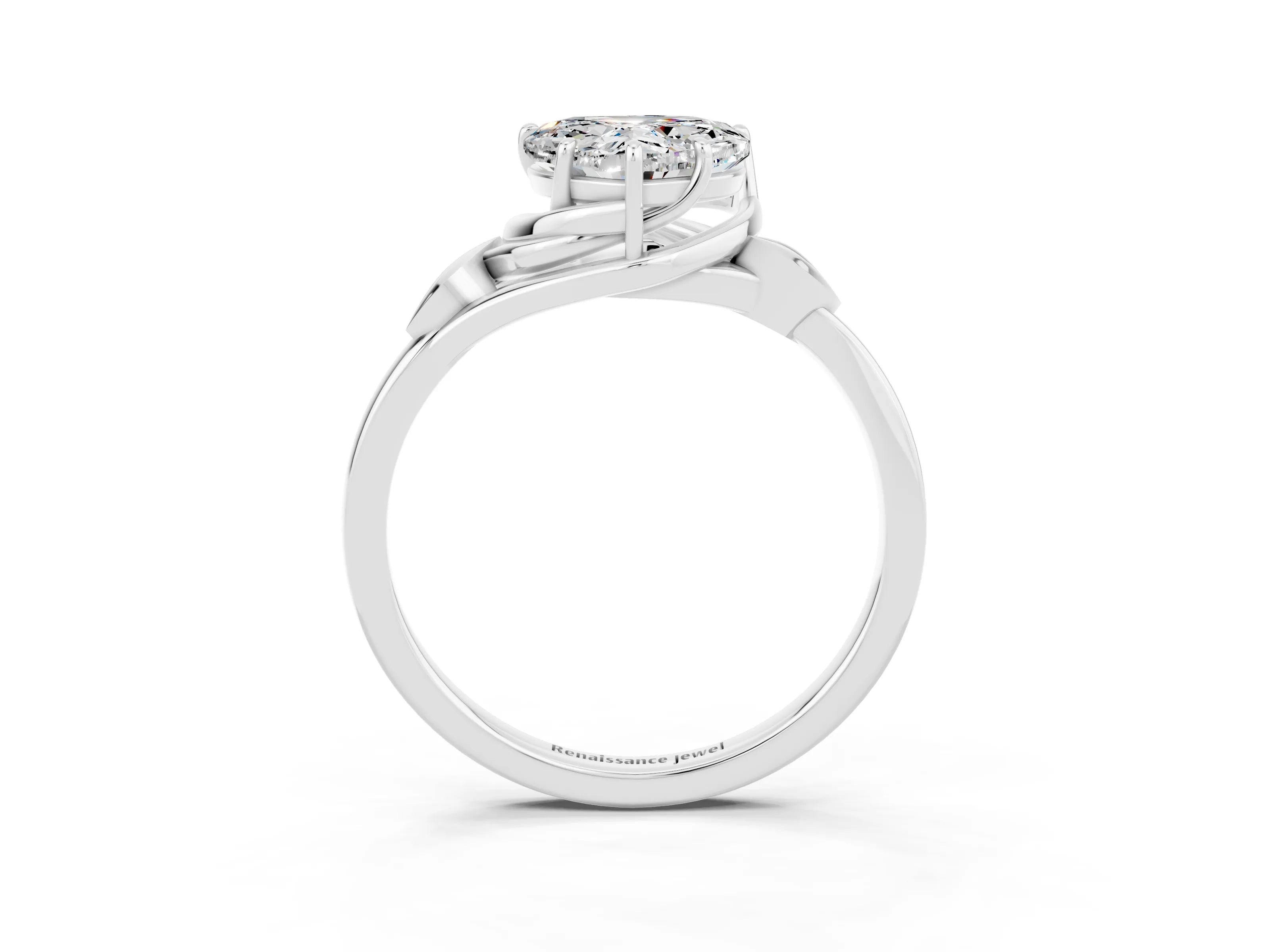 White gold Heart Cut Moissanite Solitaire Ring with Twist Band and Four-Prong Setting_15