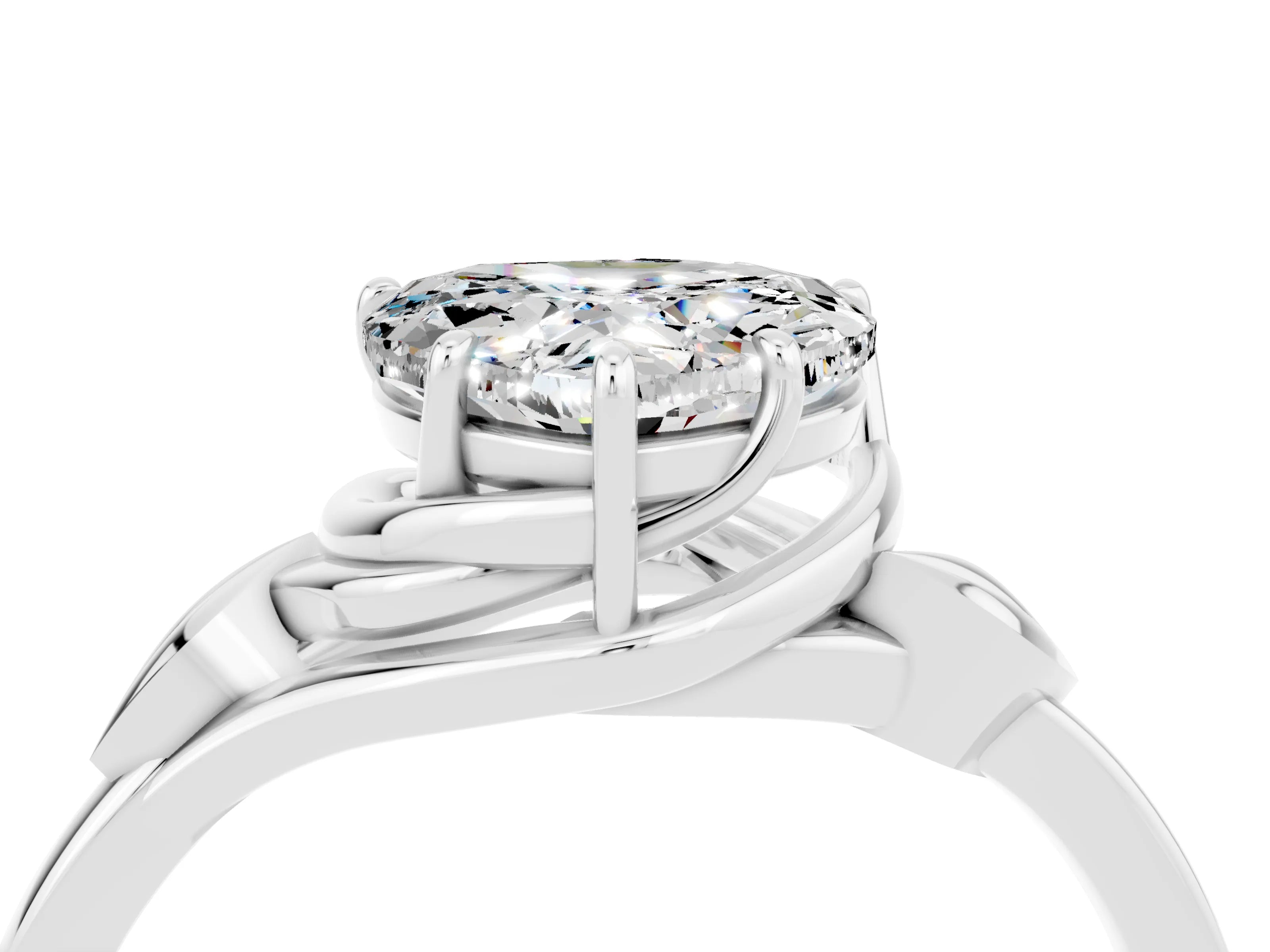 White gold Heart Cut Moissanite Solitaire Ring with Twist Band and Four-Prong Setting_16
