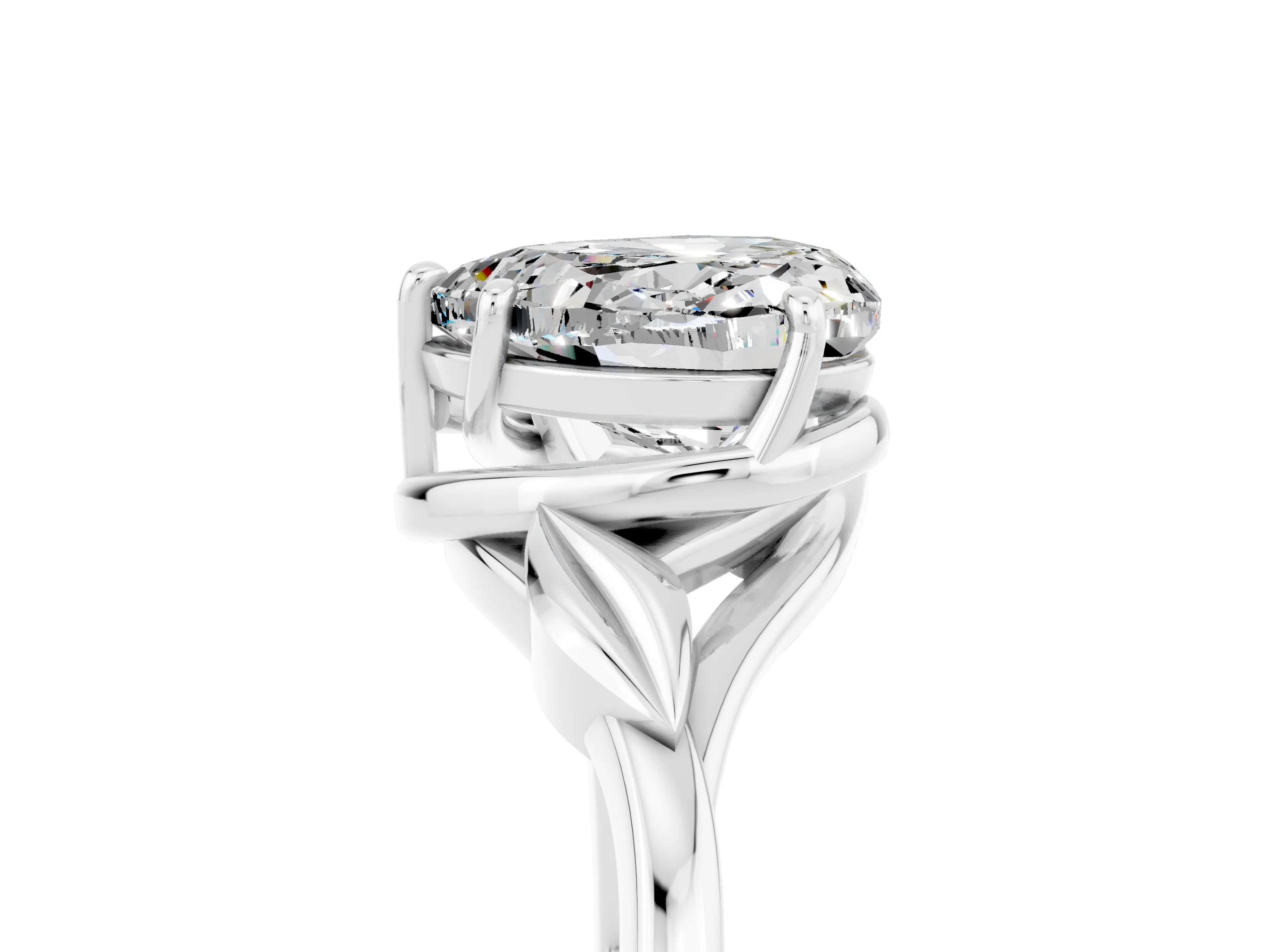 White gold Heart Cut Moissanite Solitaire Ring with Twist Band and Four-Prong Setting_17