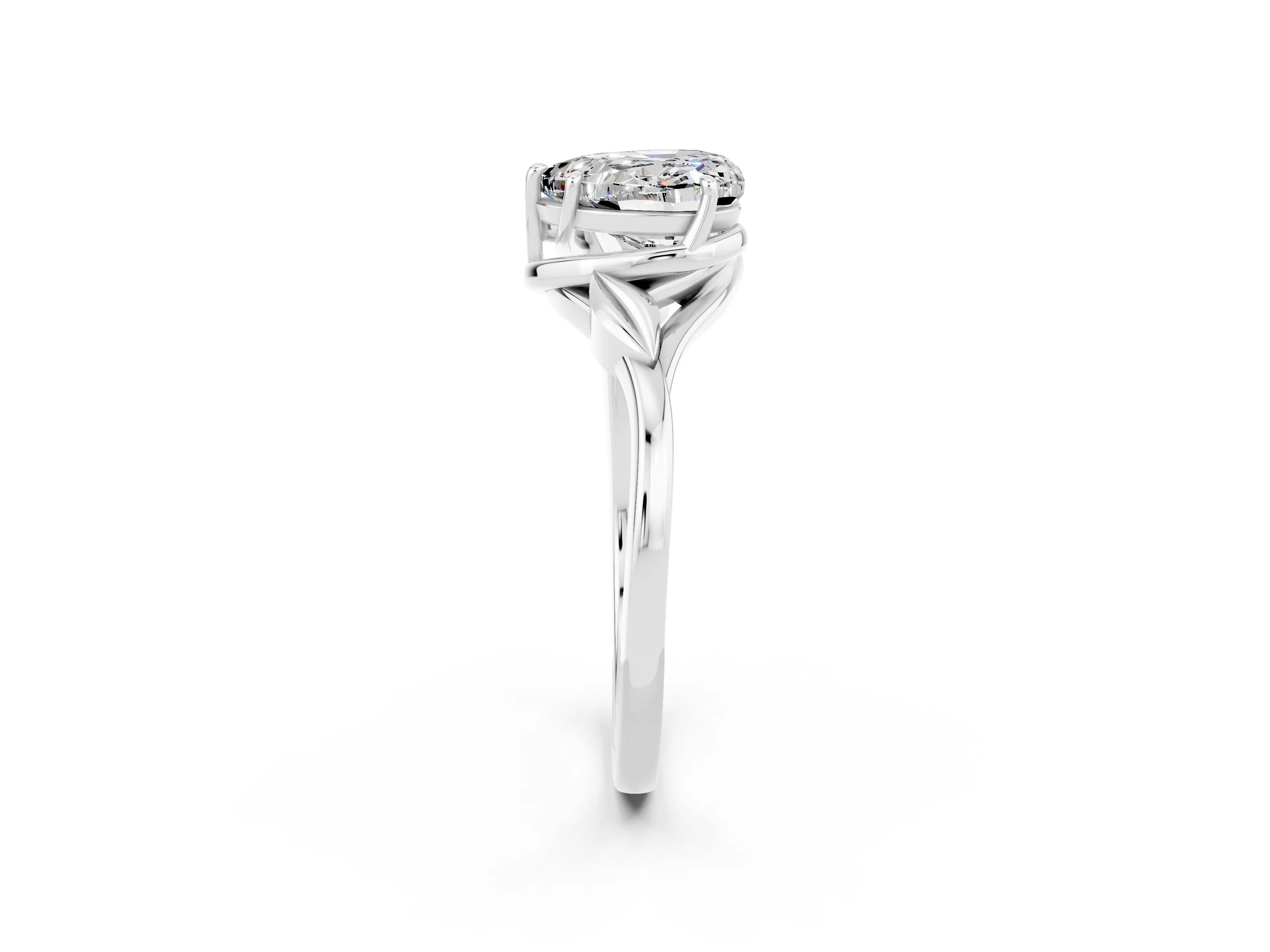 White gold Heart Cut Moissanite Solitaire Ring with Twist Band and Four-Prong Setting_38